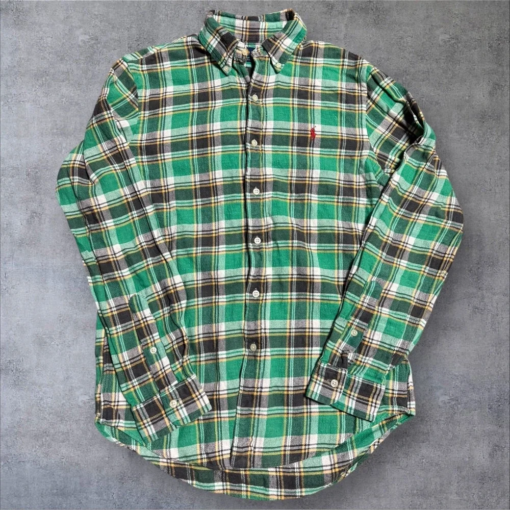 Polo Ralph Lauren Shirt Men S‎ Tartar Plaid Classic Fit Green Flannel Outdoors.